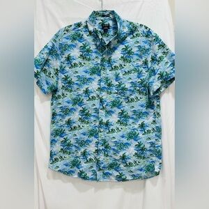 J Crew Shirt Mens Extra‎ Large L Slim Fit Blue Hawaiian Flex Washed Button Down